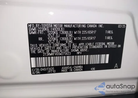 2025 Toyota Rav4 Hybrid Xle из США, поврежденный, VIN 2T3RWRFV0SW275623